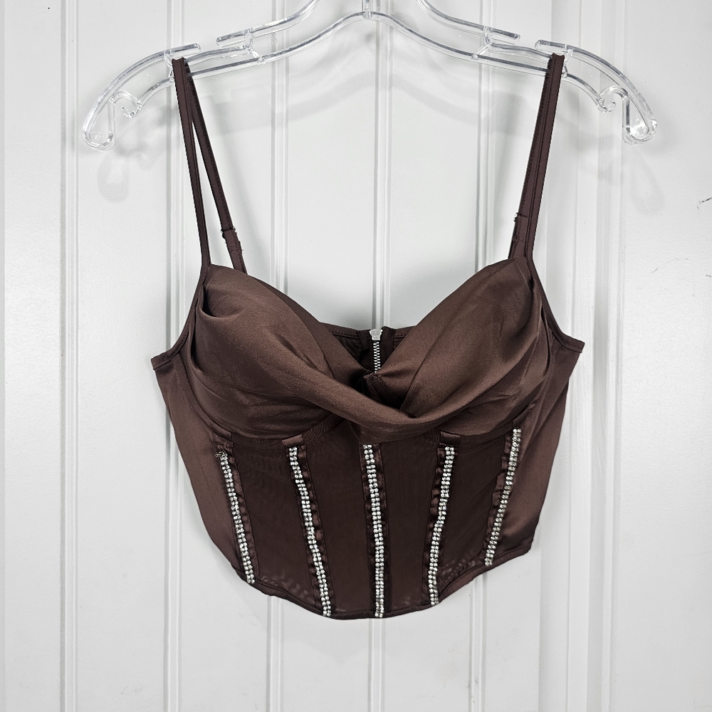ASOS Brown Rhinestone Studded Cropped Corset Size 6 Indie Sleaze Y2K